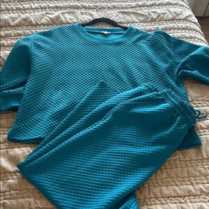 JODIFL Blue Pantsuit Ribbed Knit Relaxed Fit